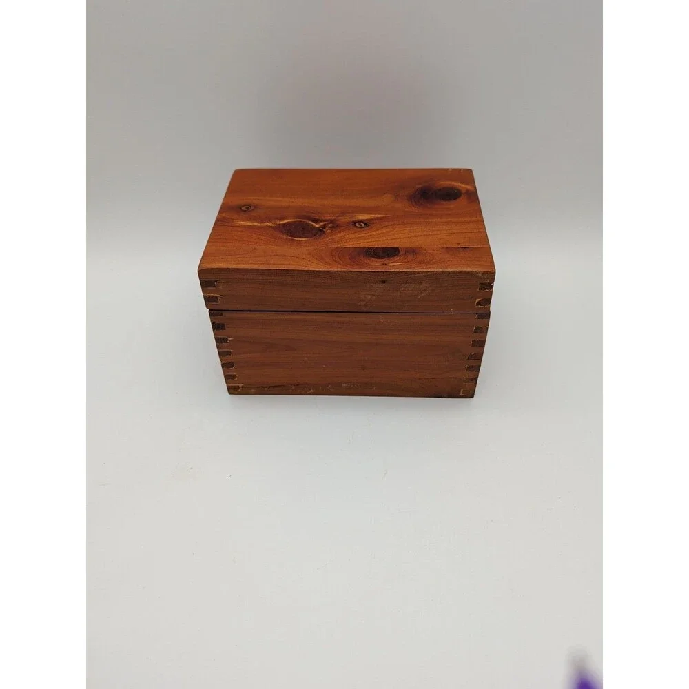 Vintage Cedar Wooden Hinged Recipe Index File Trinket Box